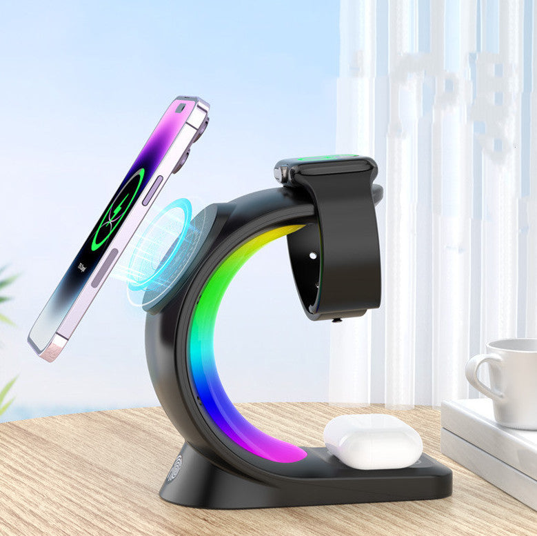 Zenova 4 In 1 Magnetic Wireless Charger Fast Charging For Smart Phone Atmosphere Light Charging Station For Airpods Pro I-phone Watch