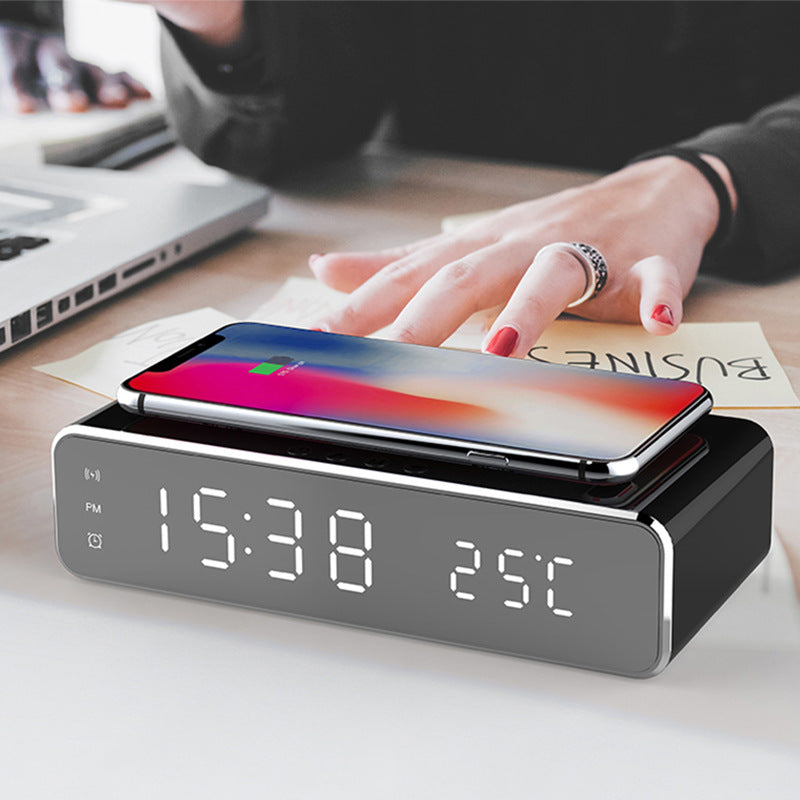 Zenova LED Electric Alarm Clock With Wireless Charger Desktop Digital Despertador Thermometer Clock HD Mirror Clock Watch Table Decor