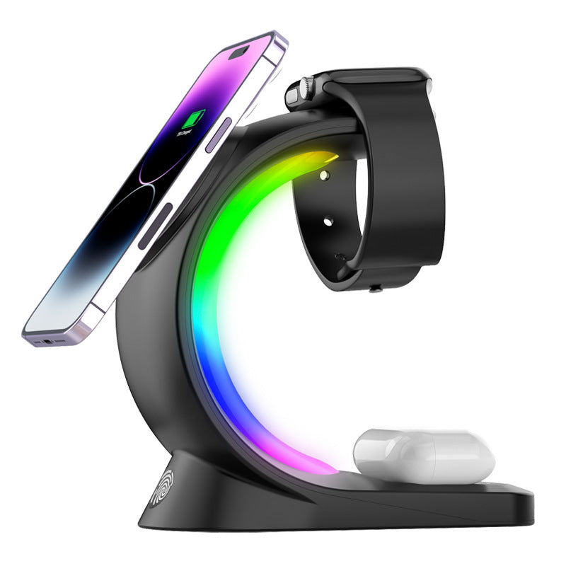 Zenova 4 In 1 Magnetic Wireless Charger Fast Charging For Smart Phone Atmosphere Light Charging Station For Airpods Pro I-phone Watch