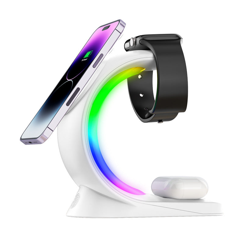 Zenova 4 In 1 Magnetic Wireless Charger Fast Charging For Smart Phone Atmosphere Light Charging Station For Airpods Pro I-phone Watch