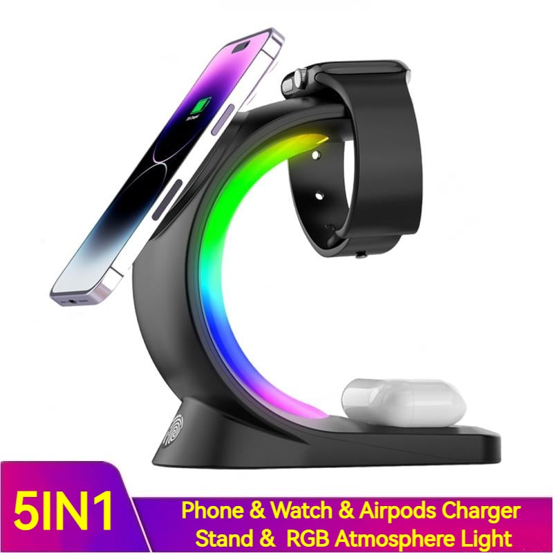 Zenova 4 In 1 Magnetic Wireless Charger Fast Charging For Smart Phone Atmosphere Light Charging Station For Airpods Pro I-phone Watch