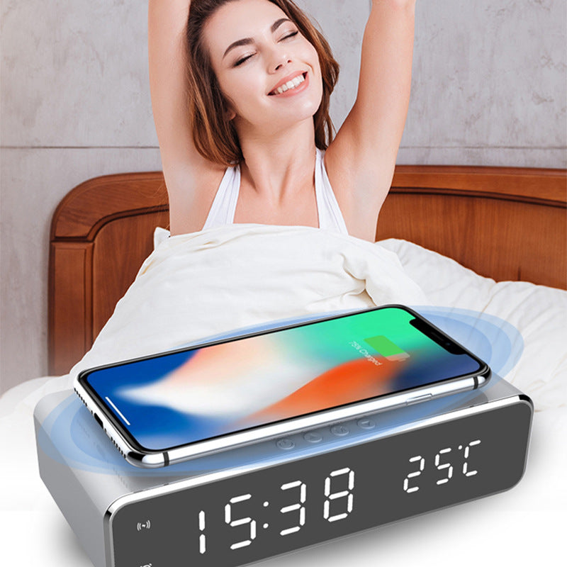 Zenova LED Electric Alarm Clock With Wireless Charger Desktop Digital Despertador Thermometer Clock HD Mirror Clock Watch Table Decor